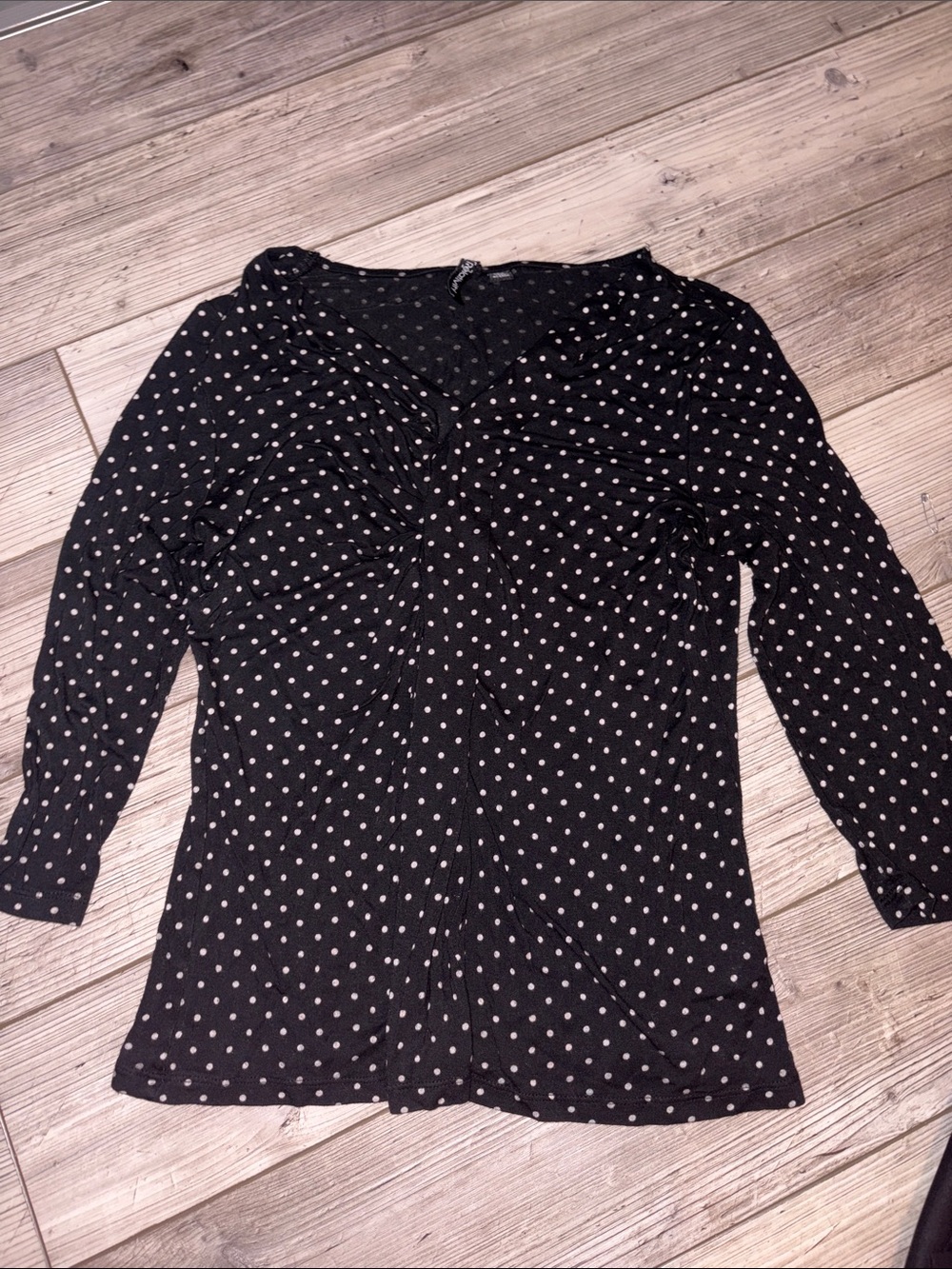 Relativity Polka Dot V-Neck Long Sleeve Dress Top